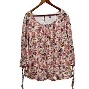 Roz & Ali Womens 3X Paisley Print Longβ Sleeve Sheer Tunic Blouse